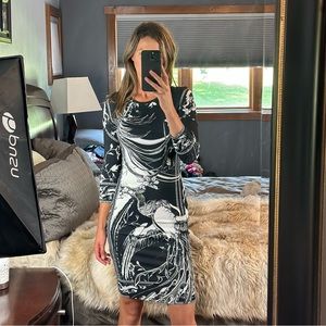 Roberto Cavalli Idra-Print 3/4-Sleeve Ponte Dress, Size 6